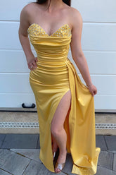 Ruffled Sweetheart Mermaid Evening Dress with Yellow Beads